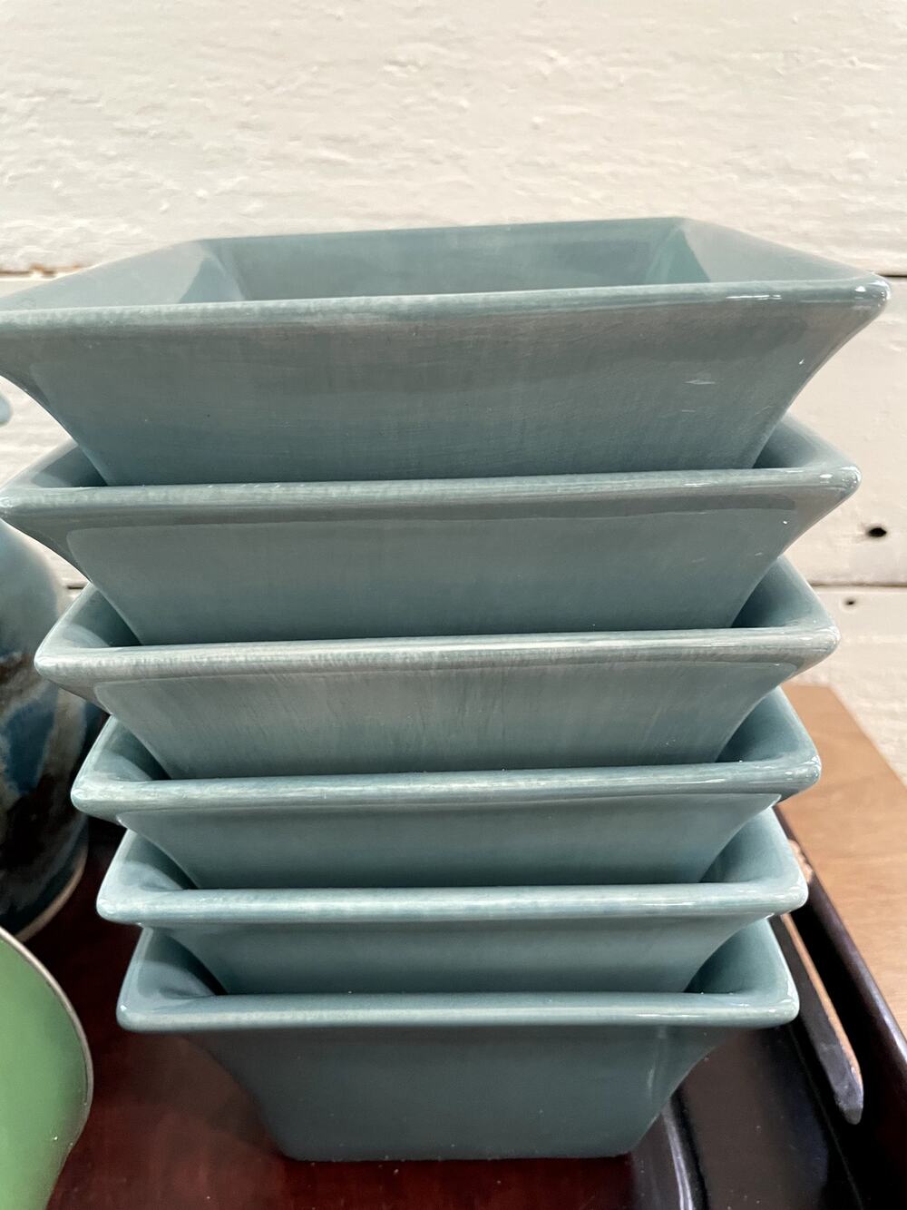 Espana Lifestyle Tabletops Unlimited Set 6 Blue Square Bowls 5.5" Hand Painted